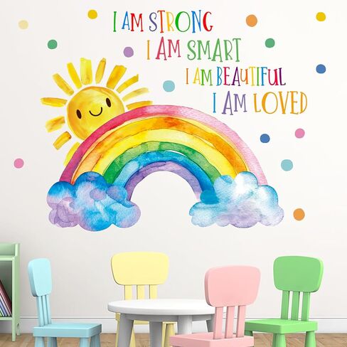 Mfault Colorful Rainbow Sunshine Inspirational Wall Decals Stickers | Motivational Quote Sun Cloud Polka Dots Nursery Decorations Kids Bedroom Art, Baby Toddler Playroom School Classroom Home in Kuwait