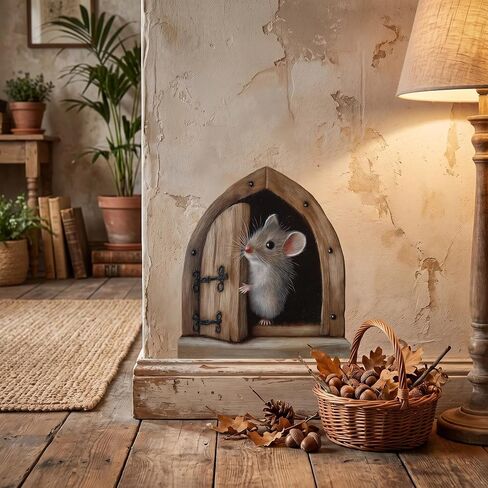 PLIGREAT 9 Pcs 3D Mouse Hole Wall Sticker, Cute Wooden Door Mouse Wall Decal Removable Vinyl Peel and Stick Funny Animal Art Decor for Room Nursery Bathroom Kitchen Home Corner Decoration in Kuwait