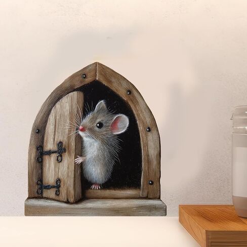 PLIGREAT 9 Pcs 3D Mouse Hole Wall Sticker, Cute Wooden Door Mouse Wall Decal Removable Vinyl Peel and Stick Funny Animal Art Decor for Room Nursery Bathroom Kitchen Home Corner Decoration in Kuwait