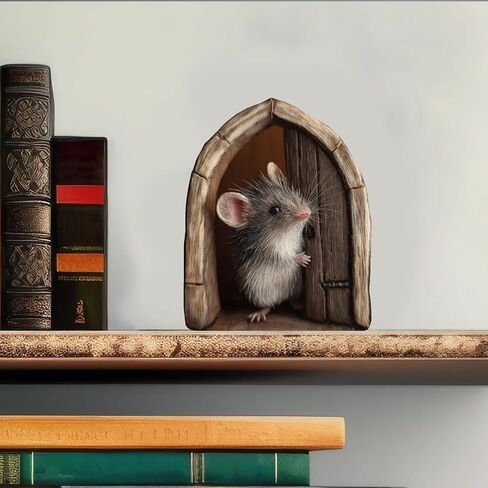 PLIGREAT 9 Pcs 3D Mouse Hole Wall Sticker, Cute Wooden Door Mouse Wall Decal Removable Vinyl Peel and Stick Funny Animal Art Decor for Room Nursery Bathroom Kitchen Home Corner Decoration in Kuwait