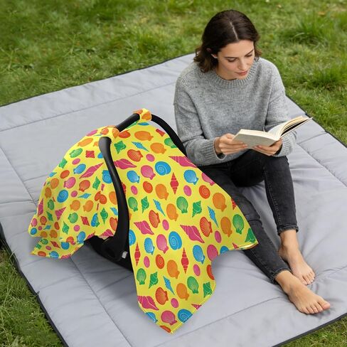 Sun Cover for Stroller Breathable Stroller Shade Extender, Protects from Dust and Snow Yellow Seashell Beach in Kuwait