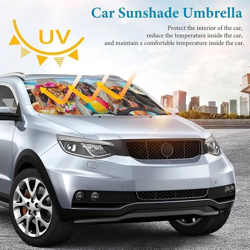 Dachshund Dogs Beach Vacation Car Seat Cover Car Sunshade Umbrella 52.4"x28.3",General Lightweight Portable Heat UV Protection Foldable Sun Visor Protector for Cars Trucks SUV Decor Accessories Gifts in Kuwait