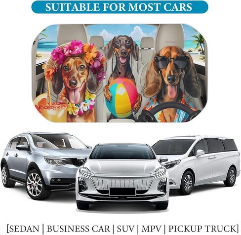 Dachshund Dogs Beach Vacation Car Seat Cover Car Sunshade Umbrella 52.4"x28.3",General Lightweight Portable Heat UV Protection Foldable Sun Visor Protector for Cars Trucks SUV Decor Accessories Gifts in Kuwait
