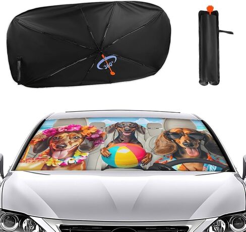 Dachshund Dogs Beach Vacation Car Seat Cover Car Sunshade Umbrella 52.4"x28.3",General Lightweight Portable Heat UV Protection Foldable Sun Visor Protector for Cars Trucks SUV Decor Accessories Gifts in Kuwait