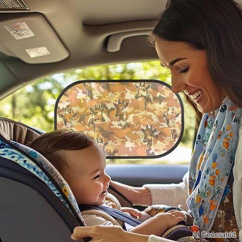 Orange Camo Car Shade for Baby Sun Protection 2 Pieces Sun Visor for Kids Easy Install Keep Cool Blocker Foldable Mesh Car Shades for Back Windows Baby Universal Fit SUV Bus Truck (Deer) in Kuwait