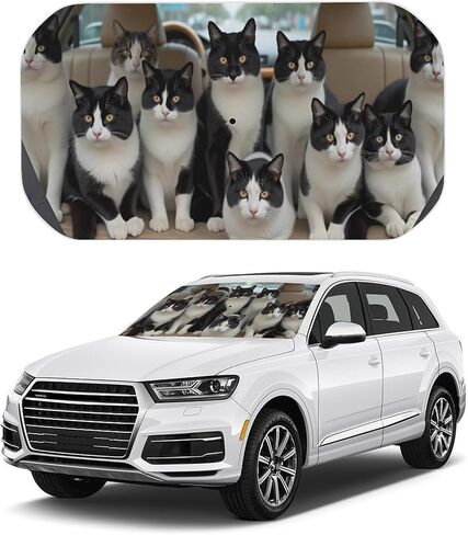 Cats in Car Seat Cover Car Sunshade Umbrella 52.4"x28.3",General Lightweight Portable Heat UV Protection Foldable Sun Visor Protector for Cars Trucks SUV Decor Accessories Gifts in Kuwait
