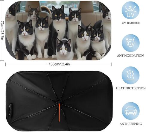Cats in Car Seat Cover Car Sunshade Umbrella 52.4"x28.3",General Lightweight Portable Heat UV Protection Foldable Sun Visor Protector for Cars Trucks SUV Decor Accessories Gifts in Kuwait