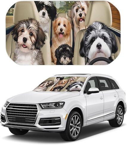 Cute Dogs in Car Seat Cover Car Sunshade Umbrella 52.4"x28.3",General Lightweight Portable Heat UV Protection Foldable Sun Visor Protector for Cars Trucks SUV Decor Accessories Gifts in Kuwait
