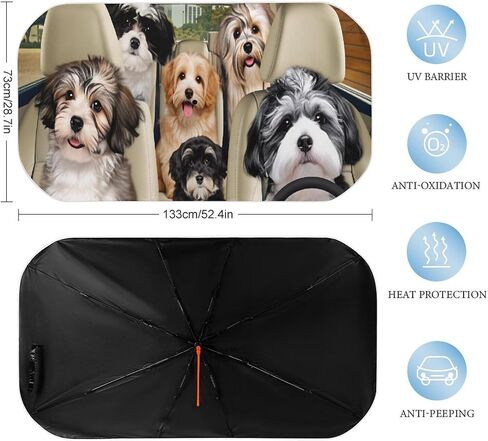 Cute Dogs in Car Seat Cover Car Sunshade Umbrella 52.4"x28.3",General Lightweight Portable Heat UV Protection Foldable Sun Visor Protector for Cars Trucks SUV Decor Accessories Gifts in Kuwait