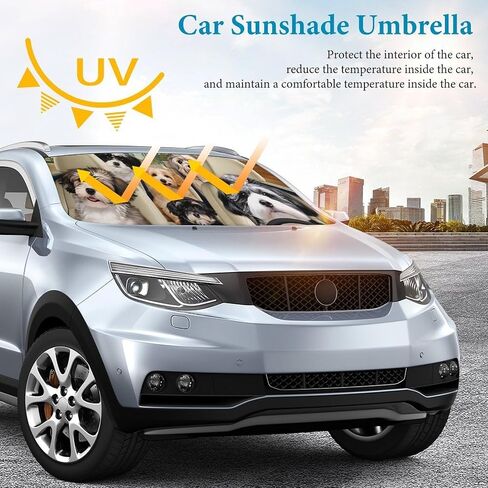 Cute Dogs in Car Seat Cover Car Sunshade Umbrella 52.4"x28.3",General Lightweight Portable Heat UV Protection Foldable Sun Visor Protector for Cars Trucks SUV Decor Accessories Gifts in Kuwait