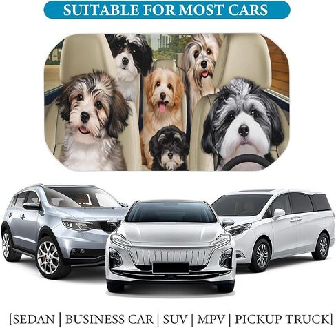 Cute Dogs in Car Seat Cover Car Sunshade Umbrella 52.4"x28.3",General Lightweight Portable Heat UV Protection Foldable Sun Visor Protector for Cars Trucks SUV Decor Accessories Gifts in Kuwait