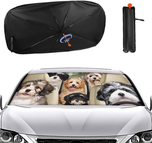 Cute Dogs in Car Seat Cover Car Sunshade Umbrella 52.4"x28.3",General Lightweight Portable Heat UV Protection Foldable Sun Visor Protector for Cars Trucks SUV Decor Accessories Gifts in Kuwait