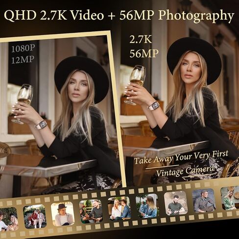 Vintage Digital Camera - Retro Portable Point and Shoot Decorative Design Camera - Compact Autofocus Small Camera 2.7K Video 56MP for Beginners Kids Teens in Kuwait