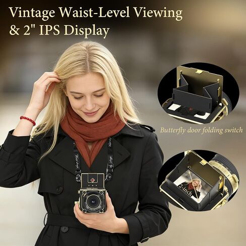 Vintage Digital Camera - Retro Portable Point and Shoot Decorative Design Camera - Compact Autofocus Small Camera 2.7K Video 56MP for Beginners Kids Teens in Kuwait