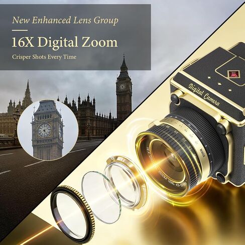Vintage Digital Camera - Retro Portable Point and Shoot Decorative Design Camera - Compact Autofocus Small Camera 2.7K Video 56MP for Beginners Kids Teens in Kuwait