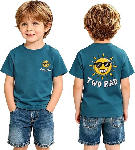 MODNTOGA Toddler Boys 2nd Birthday Shirt Two Rad Sunglasses Print Birthday Boy T-Shirt 2 Year Old B-Day Party Outfit Tops 2T in Kuwait
