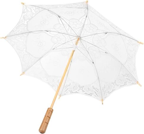 MAVIS LAVEN Bridal Lace Umbrella Wedding Photography Prop Elegant Wedding Accessory Graceful Lace Canopy with Wooden Handle for Bridal Party Photo in Kuwait