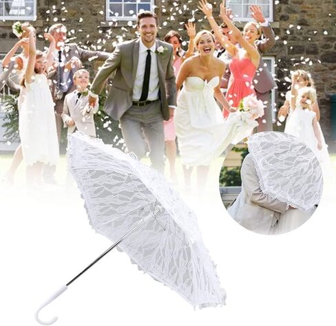 Vintage White Lace Parasol Umbrella Elegant Bridal Wedding Accessory with J Handle for Wedding Photography Prom Decor in Kuwait