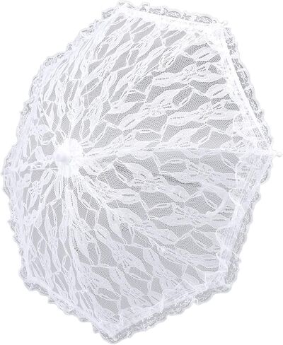 Vintage White Lace Parasol Umbrella Elegant Bridal Wedding Accessory with J Handle for Wedding Photography Prom Decor in Kuwait