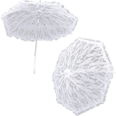Vintage White Lace Parasol Umbrella Elegant Bridal Wedding Accessory with J Handle for Wedding Photography Prom Decor in Kuwait