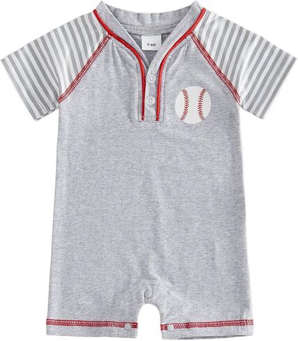 Honganda Baby Boy Baseball Jumpsuit Striped Raglan Sleeve V Neck Baseball Romper Newborn Infant Boy Summer Outfit in Kuwait