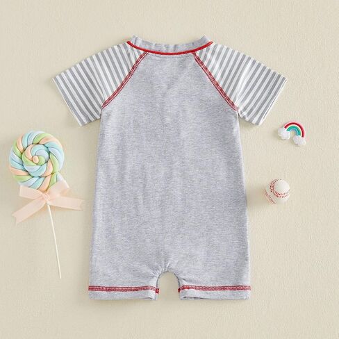 Honganda Baby Boy Baseball Jumpsuit Striped Raglan Sleeve V Neck Baseball Romper Newborn Infant Boy Summer Outfit in Kuwait