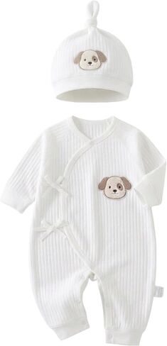 100% Cotton Newborn Baby Romper Clothes Set,Ribbed Kimono Side Tie Infant Bodysuit for Boy Girl 0-6 Months in Kuwait