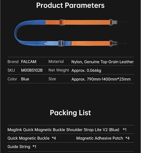 EACHSHOT FALCAM Premium Quick Release Camera Shoulder Strap Lite V2- Genuine Leather 18-Strand Dyneema,60kg Load, Tangle-Free Design with Wear Warning for Camera for Photographers (Blue) in Kuwait