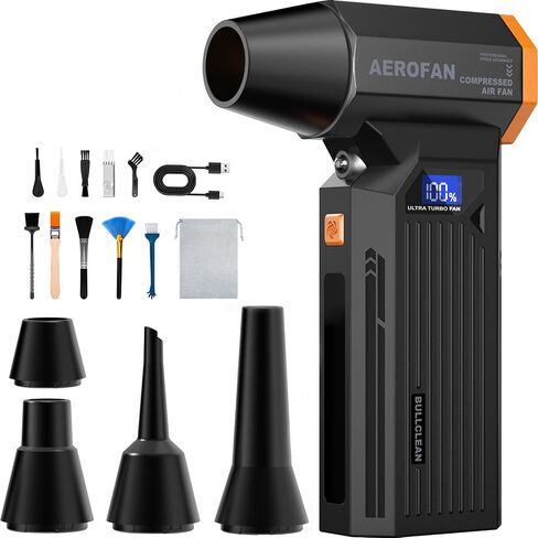 Electric Air Duster - 130000RPM Rechargeable Cordless Compressed Air Duster | 4-Gear Adjustable Mini Turbo Blower, Brushless Motor, PC Dust Cleaner with LED, Portable, For Computer Keyboard Car Outdoor in Kuwait