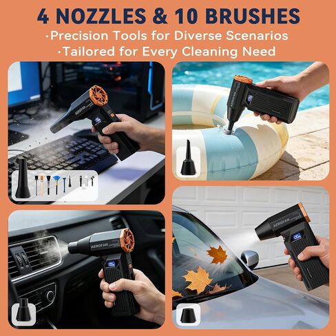 Electric Air Duster - 130000RPM Rechargeable Cordless Compressed Air Duster | 4-Gear Adjustable Mini Turbo Blower, Brushless Motor, PC Dust Cleaner with LED, Portable, For Computer Keyboard Car Outdoor in Kuwait