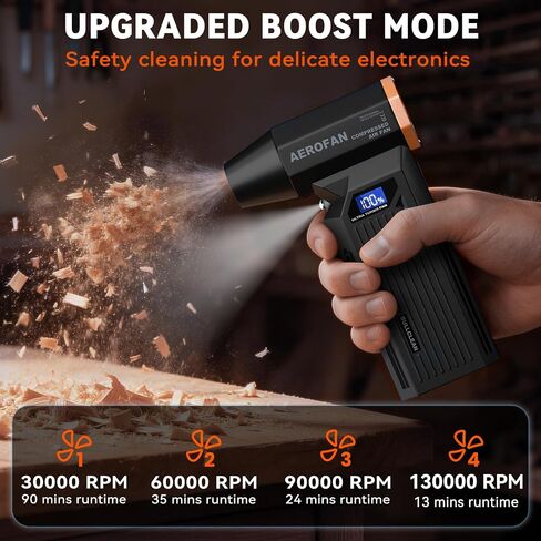 Electric Air Duster - 130000RPM Rechargeable Cordless Compressed Air Duster | 4-Gear Adjustable Mini Turbo Blower, Brushless Motor, PC Dust Cleaner with LED, Portable, For Computer Keyboard Car Outdoor in Kuwait