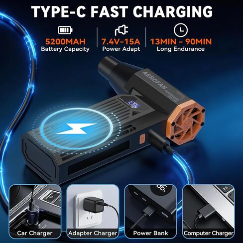 Electric Air Duster - 130000RPM Rechargeable Cordless Compressed Air Duster | 4-Gear Adjustable Mini Turbo Blower, Brushless Motor, PC Dust Cleaner with LED, Portable, For Computer Keyboard Car Outdoor in Kuwait