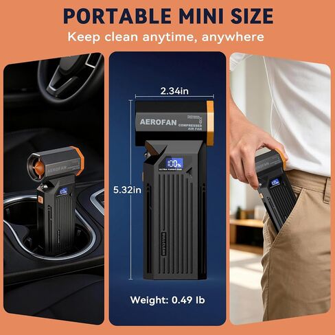 Electric Air Duster - 130000RPM Rechargeable Cordless Compressed Air Duster | 4-Gear Adjustable Mini Turbo Blower, Brushless Motor, PC Dust Cleaner with LED, Portable, For Computer Keyboard Car Outdoor in Kuwait