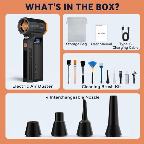 Electric Air Duster - 130000RPM Rechargeable Cordless Compressed Air Duster | 4-Gear Adjustable Mini Turbo Blower, Brushless Motor, PC Dust Cleaner with LED, Portable, For Computer Keyboard Car Outdoor in Kuwait