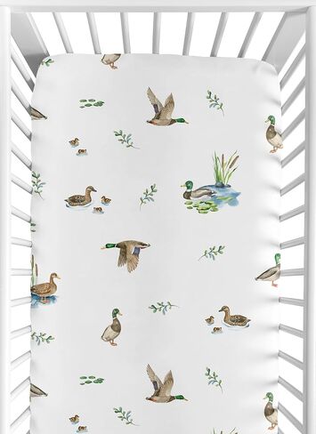 Sweet Jojo Designs Fitted Baby Crib Sheets (Mallard Duck Cottagecore) for Girls/Boys, Infant Nursery, Toddler Room - Standard Size (Watercolor Ducks, Nature, Wildlife, Pond, Lake, Ducklings Lily Pads) in Kuwait