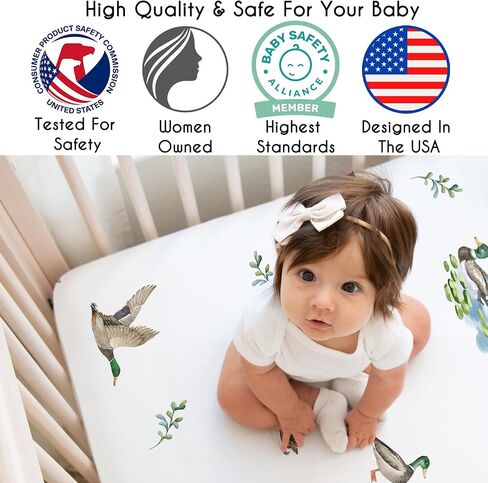 Sweet Jojo Designs Fitted Baby Crib Sheets (Mallard Duck Cottagecore) for Girls/Boys, Infant Nursery, Toddler Room - Standard Size (Watercolor Ducks, Nature, Wildlife, Pond, Lake, Ducklings Lily Pads) in Kuwait
