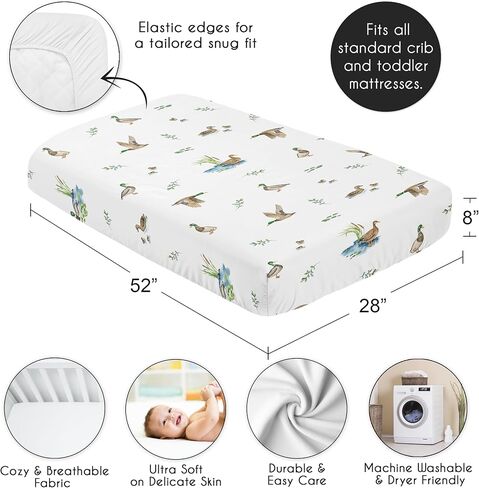 Sweet Jojo Designs Fitted Baby Crib Sheets (Mallard Duck Cottagecore) for Girls/Boys, Infant Nursery, Toddler Room - Standard Size (Watercolor Ducks, Nature, Wildlife, Pond, Lake, Ducklings Lily Pads) in Kuwait