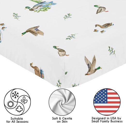 Sweet Jojo Designs Fitted Baby Crib Sheets (Mallard Duck Cottagecore) for Girls/Boys, Infant Nursery, Toddler Room - Standard Size (Watercolor Ducks, Nature, Wildlife, Pond, Lake, Ducklings Lily Pads) in Kuwait