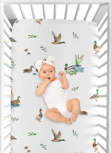 Sweet Jojo Designs Fitted Baby Crib Sheets (Mallard Duck Cottagecore) for Girls/Boys, Infant Nursery, Toddler Room - Standard Size (Watercolor Ducks, Nature, Wildlife, Pond, Lake, Ducklings Lily Pads) in Kuwait