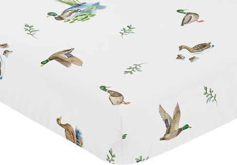 Sweet Jojo Designs Fitted Baby Crib Sheets (Mallard Duck Cottagecore) for Girls/Boys, Infant Nursery, Toddler Room - Standard Size (Watercolor Ducks, Nature, Wildlife, Pond, Lake, Ducklings Lily Pads) in Kuwait