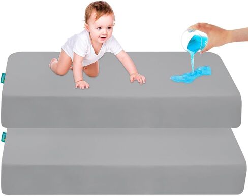 Pack and Play Sheets Waterproof 2 Pack for Baby Boys Girls Fitted | Compatible with Baby Graco/Dream On Me/Baby Trend/Pamo Babe Pack n Play/Playard and Other Playpen Mattress, 38" X 26" in Kuwait