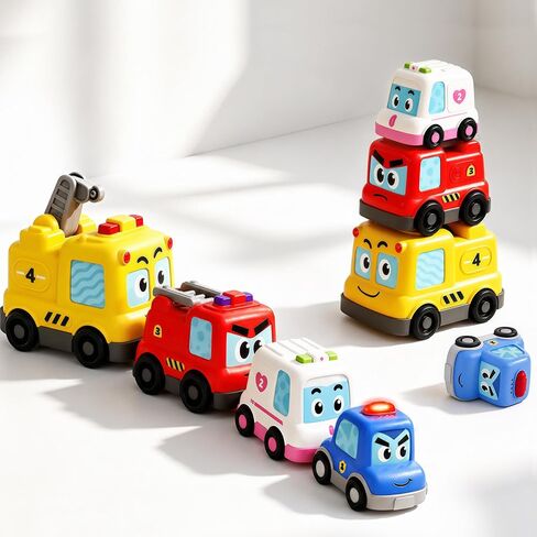 iPlay, iLearn Baby Stacking Nesting Car Toy, Toddler Montessori Vehicle Set | 4 in 1 Infant Push Go Car, Magnetic Crawling Sensory Toy w/ Light Sound, 1st Birthday Gift for 18 Month Ages 2 3 Boy Girl Kid in Kuwait