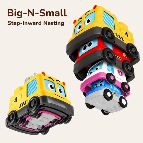 iPlay, iLearn Baby Stacking Nesting Car Toy, Toddler Montessori Vehicle Set | 4 in 1 Infant Push Go Car, Magnetic Crawling Sensory Toy w/ Light Sound, 1st Birthday Gift for 18 Month Ages 2 3 Boy Girl Kid in Kuwait