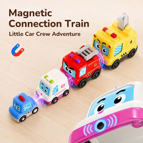 iPlay, iLearn Baby Stacking Nesting Car Toy, Toddler Montessori Vehicle Set | 4 in 1 Infant Push Go Car, Magnetic Crawling Sensory Toy w/ Light Sound, 1st Birthday Gift for 18 Month Ages 2 3 Boy Girl Kid in Kuwait