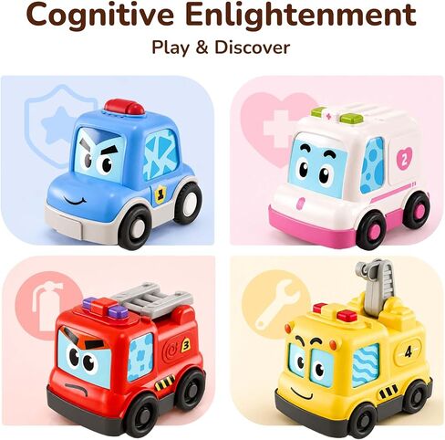 iPlay, iLearn Baby Stacking Nesting Car Toy, Toddler Montessori Vehicle Set | 4 in 1 Infant Push Go Car, Magnetic Crawling Sensory Toy w/ Light Sound, 1st Birthday Gift for 18 Month Ages 2 3 Boy Girl Kid in Kuwait