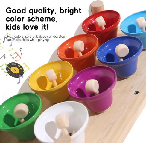 Wooden Mushroom Push Bell Toy, 8 Note Colorful Montessori Musical Toys for Toddlers, Sensory Development Hand Eye Coordination Learning Toy, Baby Musical Instrument Gift for 1 2 3 Year Old Boys Girls in Kuwait