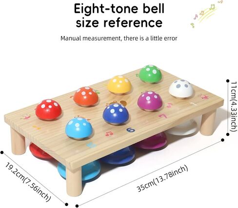 Wooden Mushroom Push Bell Toy, 8 Note Colorful Montessori Musical Toys for Toddlers, Sensory Development Hand Eye Coordination Learning Toy, Baby Musical Instrument Gift for 1 2 3 Year Old Boys Girls in Kuwait