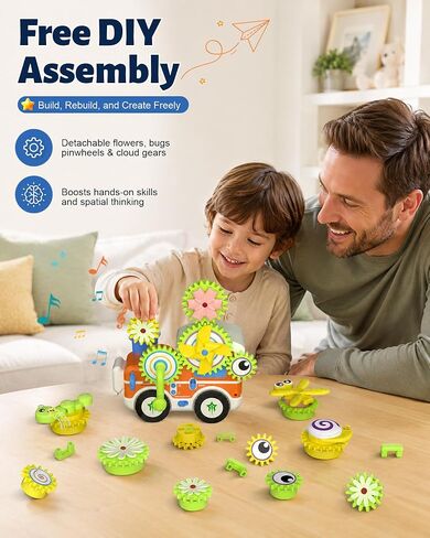 Toddler Toys Montessori Musical Train Set Gear Building Toys | Montessori Toys for Toddlers Electric Rotating Gear Learning Toys with Lights, DIY Creative Toys for 3 4 5 6 Years Old in Kuwait