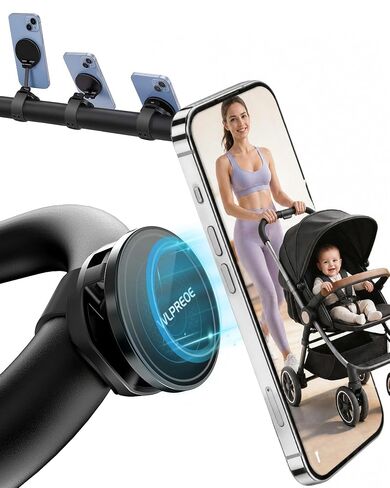 [2026 Upgraded] 3-IN-1 Stroller Phone Holder for MagSafe with Folding Arm, Magnetic Phone Mount & Strap, Accessories for Mom on Stroller Walk or Strides, Fits Nuna, Doona, Graco, Wagon for iPhone in Kuwait