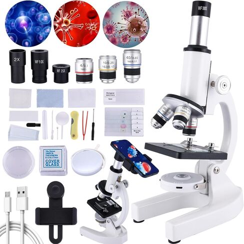 Microscope for Kids & Adults,40X-2000X Microscope with Phone Adapter & Slides Set,Suitable for Students School Lab and Home Education in Kuwait